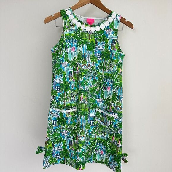 Lilly Pulitzer Dress Girls XL 12-14 Lilly On Holiday Sprout Green Tropical - Picture 1 of 9